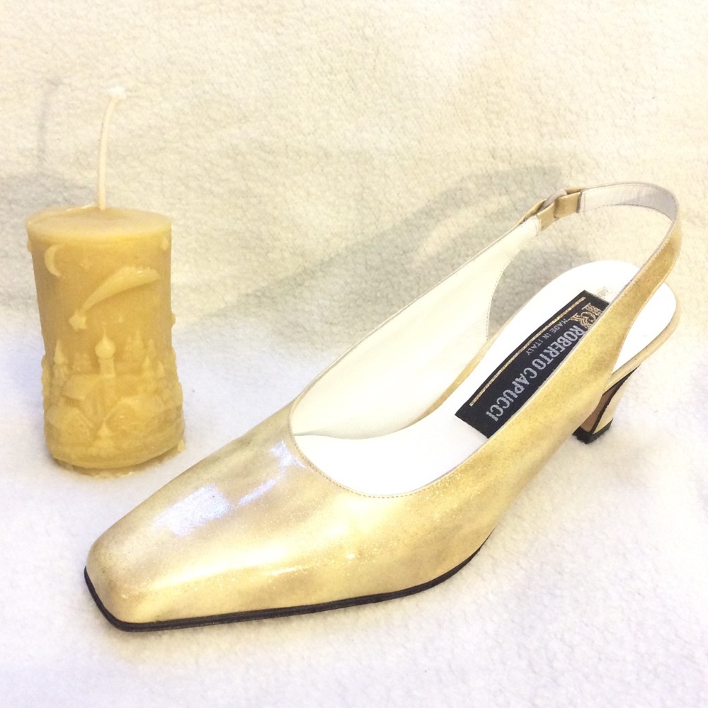 New Roberto Capucci glittard beige heel sling back